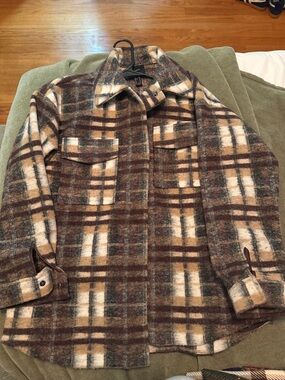 Forever 21 Brown, Cream & Gray Plaid Shacket